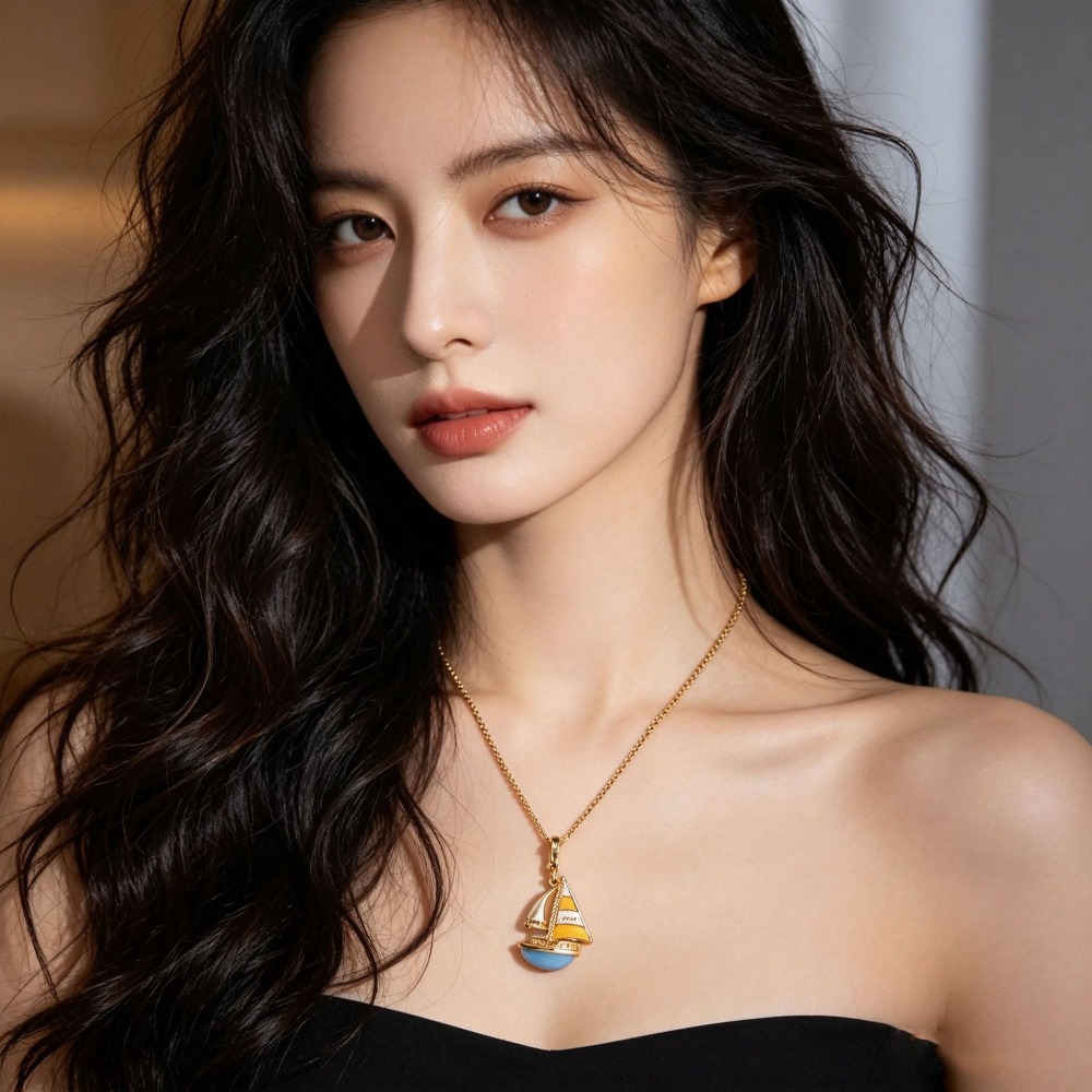 สร้อยคอจี้เรือใบสีน้ำเงินเคลือ - Initial Letter Necklace 18K Gold บทวิจารณ์และราคา